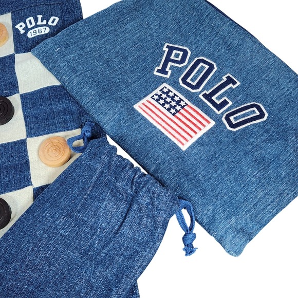 RARE New Polo Ralph Lauren Home Denim Travel Checkers Game Set w/ Carry Bag 1967 - Picture 3 of 9